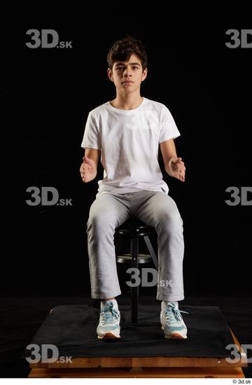 Whole Body Man White Sports Shirt T shirt Sweatsuit Kneeling Studio photo references