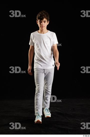 Whole Body Man White Sports Shirt T shirt Sweatsuit Walking Studio photo references