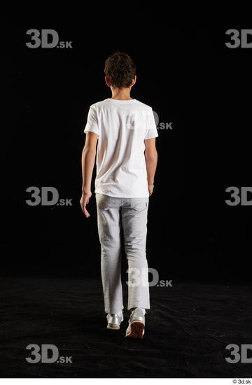 Whole Body Back Man White Shirt T shirt Sweatsuit Walking Studio photo references