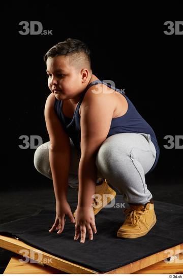 Whole Body Man White Sports Overweight Kneeling Top Studio photo references