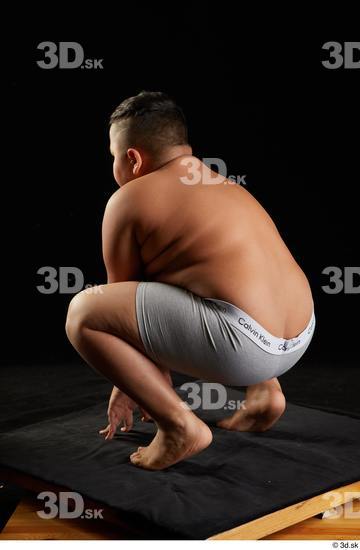 Whole Body Man White Underwear Overweight Kneeling Studio photo references