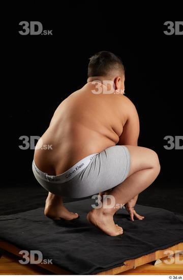 Whole Body Man White Underwear Overweight Kneeling Studio photo references