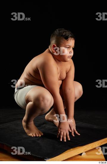 Whole Body Man White Underwear Overweight Kneeling Studio photo references