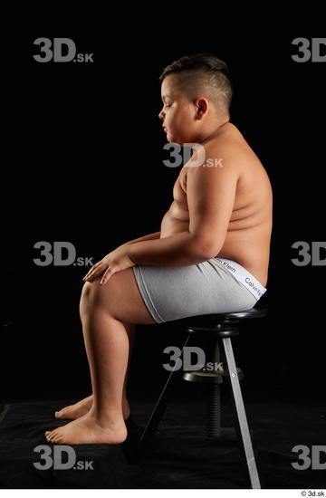 Whole Body Man White Underwear Overweight Sitting Studio photo references