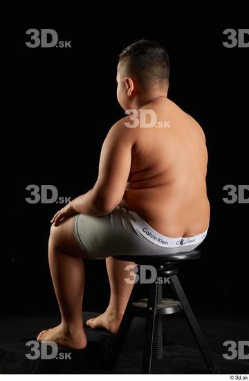 Whole Body Man White Underwear Overweight Sitting Studio photo references