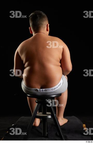 Whole Body Man White Underwear Overweight Sitting Studio photo references