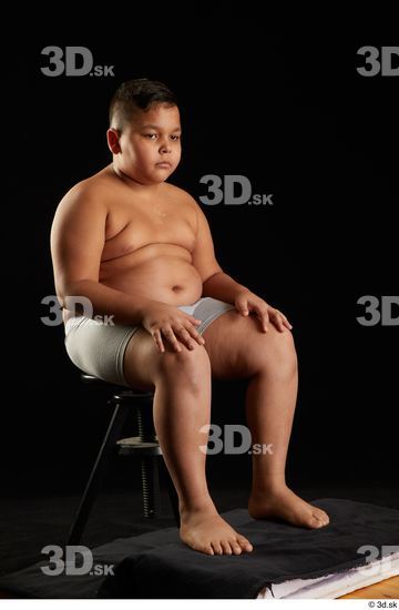 Whole Body Man White Underwear Overweight Sitting Studio photo references