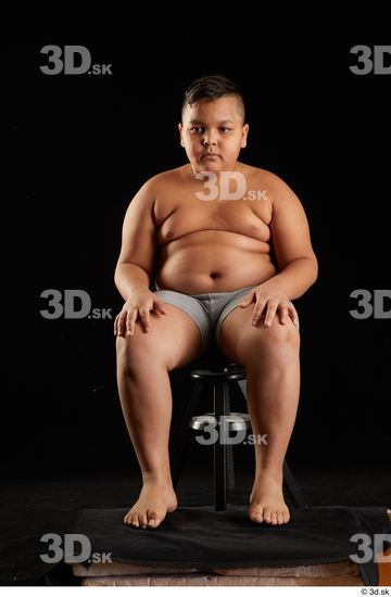 Whole Body Man White Underwear Overweight Sitting Studio photo references