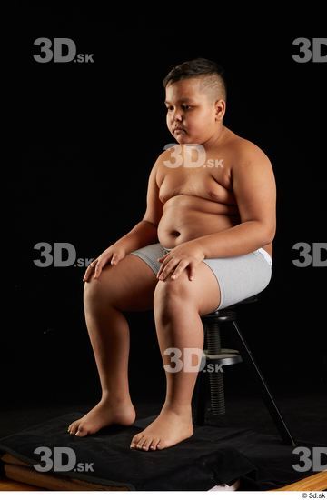 Whole Body Man White Underwear Overweight Sitting Studio photo references