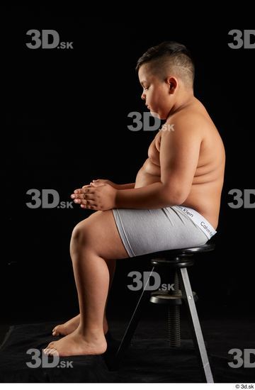 Whole Body Man White Underwear Overweight Sitting Studio photo references