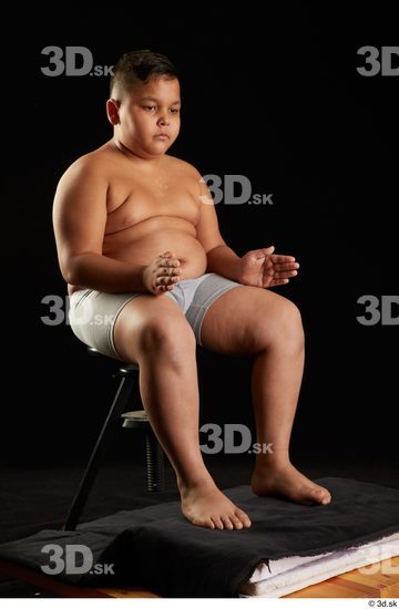 Whole Body Man White Underwear Overweight Sitting Studio photo references