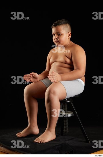 Whole Body Man White Underwear Overweight Sitting Studio photo references