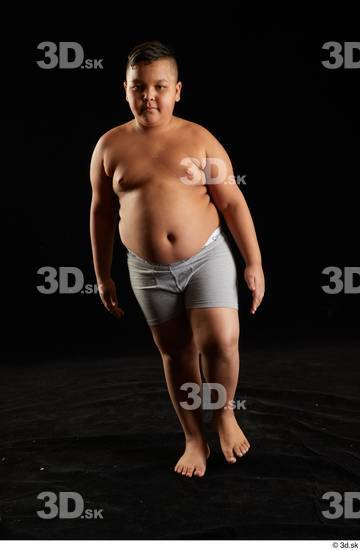 Whole Body Man White Underwear Overweight Walking Studio photo references