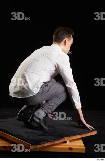 Whole Body Man White Shoes Shirt Trousers Slim Kneeling Studio photo references