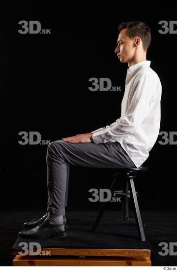 Whole Body Man White Shoes Shirt Trousers Slim Sitting Studio photo references