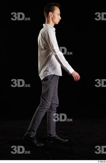 Whole Body Man White Shoes Shirt Trousers Slim Walking Studio photo references