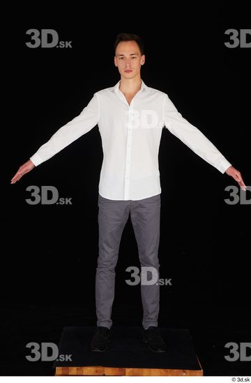 Whole Body Man White Shoes Shirt Trousers Slim Standing Studio photo references