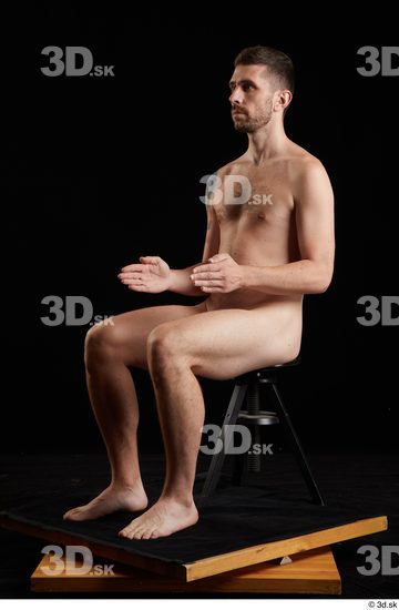 Whole Body Man White Nude Slim Sitting Studio photo references