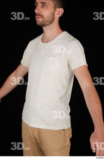 Upper Body Man White Casual Shirt Slim Studio photo references