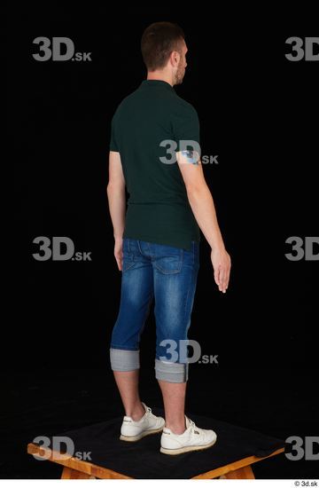 Whole Body Man White Casual Shirt Jeans Slim Standing Studio photo references