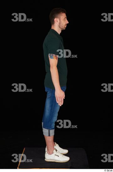 Whole Body Man White Casual Shirt Jeans Slim Standing Studio photo references