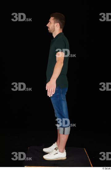 Whole Body Man White Casual Shirt Jeans Slim Standing Studio photo references