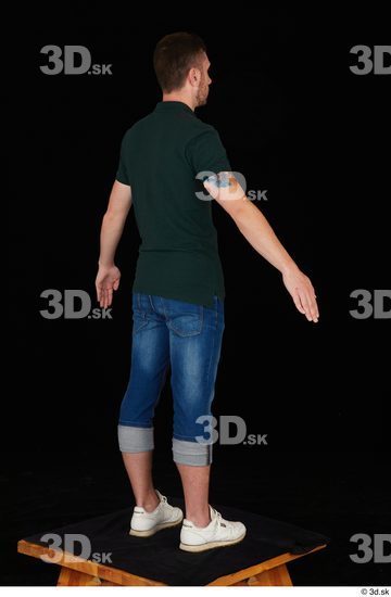 Whole Body Man White Casual Shirt Jeans Slim Standing Studio photo references