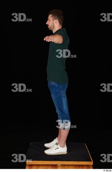 Whole Body Man T poses White Casual Shirt Jeans Slim Standing Studio photo references