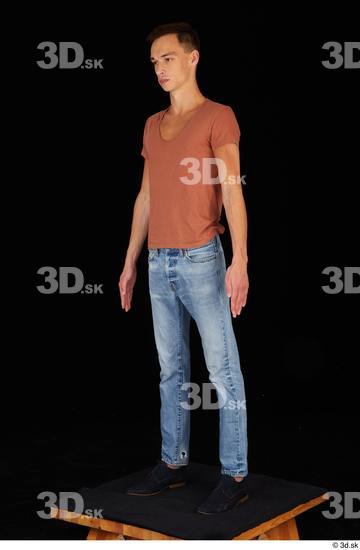 Whole Body Man Casual Shoes Shirt Jeans Slim Standing Studio photo references