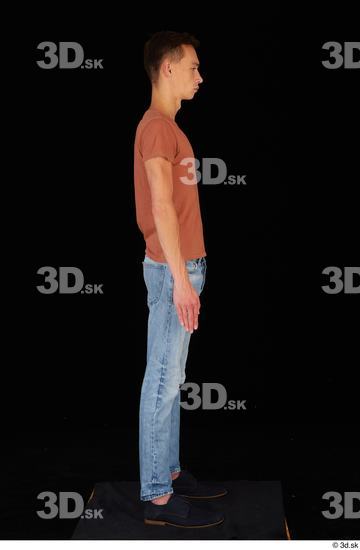 Whole Body Man Casual Shoes Shirt Jeans Slim Standing Studio photo references