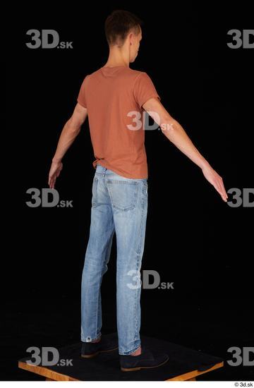 Whole Body Man Casual Shoes Shirt Jeans Slim Standing Studio photo references