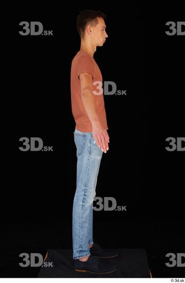 Whole Body Man Casual Shoes Shirt Jeans Slim Standing Studio photo references