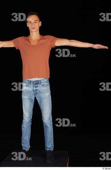 Whole Body Man T poses Casual Shoes Shirt Jeans Slim Standing Studio photo references