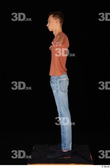 Whole Body Man T poses Casual Shoes Shirt Jeans Slim Standing Studio photo references