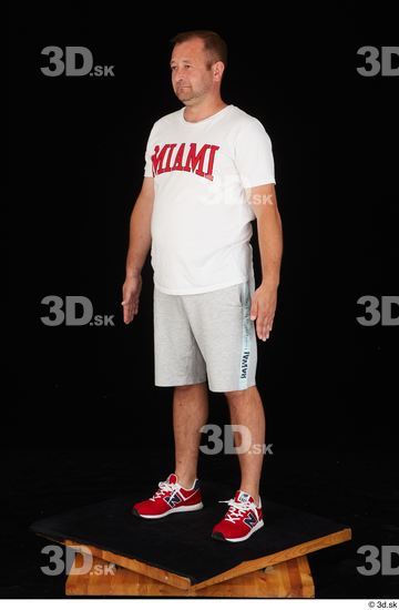 Whole Body Man White Sports Shirt Shorts Chubby Standing Studio photo references