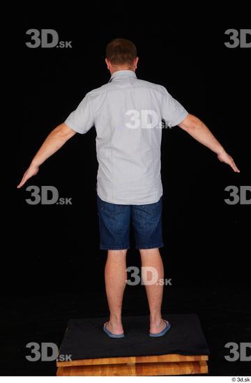 Whole Body Man White Casual Shirt Jeans Shorts Chubby Standing Studio photo references