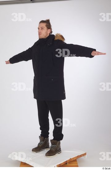 Whole Body Man T poses White Sports Shoes Coat Slim Standing Studio photo references