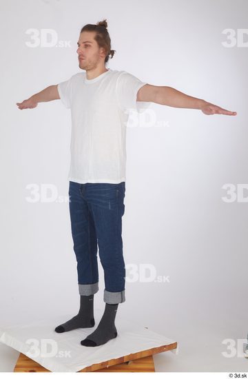 Whole Body Man T poses White Casual Shirt Jeans Slim Standing Studio photo references