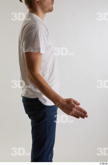 Arm Man White Casual Shirt Slim Studio photo references