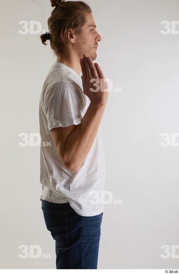 Arm Man White Casual Shirt Slim Studio photo references