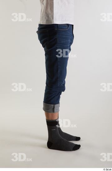 Calf Man White Casual Jeans Slim Studio photo references