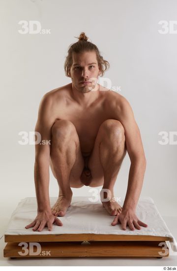 Whole Body Man White Nude Slim Kneeling Studio photo references