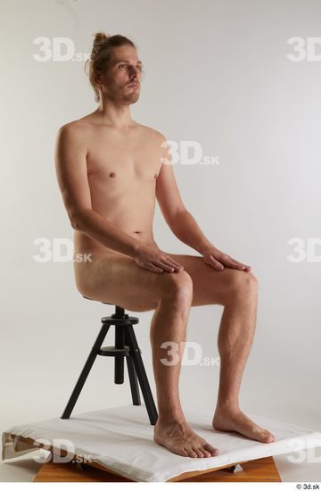 Whole Body Man White Nude Slim Sitting Studio photo references