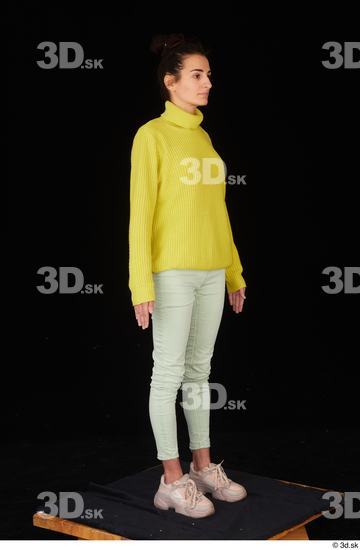 Whole Body Woman White Casual Sweater Jeans Slim Standing Studio photo references
