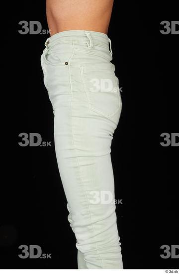 Thigh Bottom Woman White Casual Jeans Slim Studio photo references