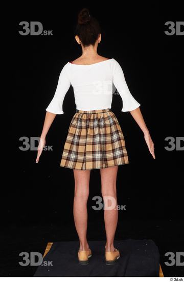 Whole Body Woman White Casual Shoes Shirt Skirt Slim Standing Studio photo references