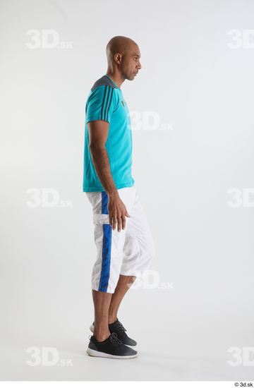 Whole Body Man Black Sports Shirt Shorts Slim Walking Studio photo references