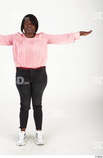 Whole Body Woman T poses Black Casual Chubby Standing Street photo references