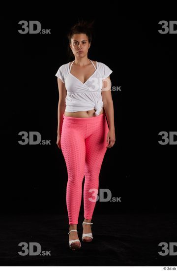 Leticia  casual dressed front view pink leggings walking white sandals white t shirt whole body  jpg