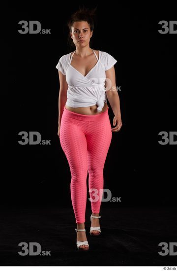 Leticia  casual dressed front view pink leggings walking white sandals white t shirt whole body  jpg